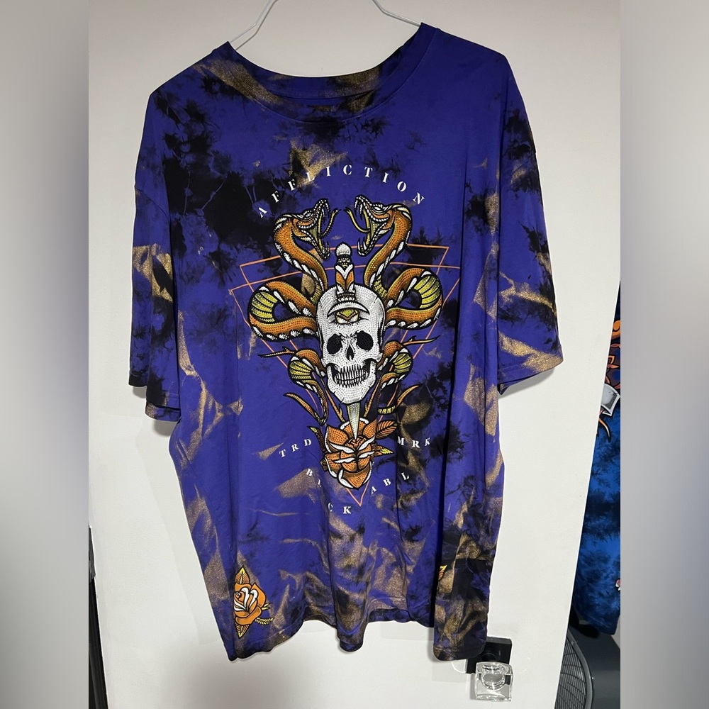 Affliction Black Label Men’s Skull Rhinestone Short Sleeve T-shirt- 3XL